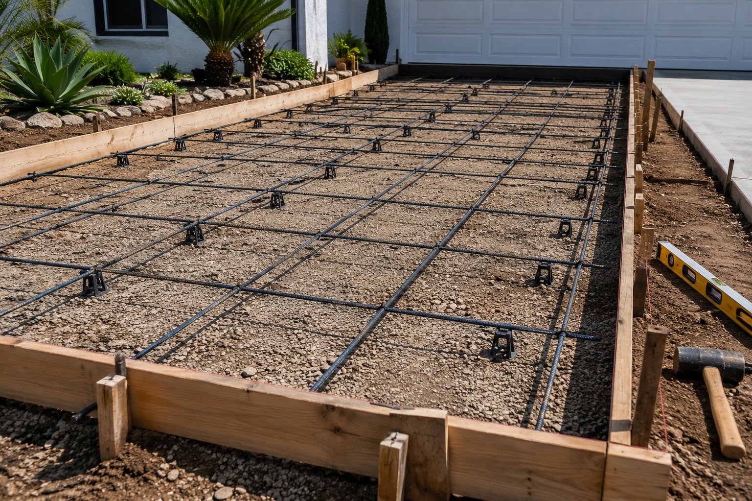 Concrete forms and rebar set before a pour in Ventura County