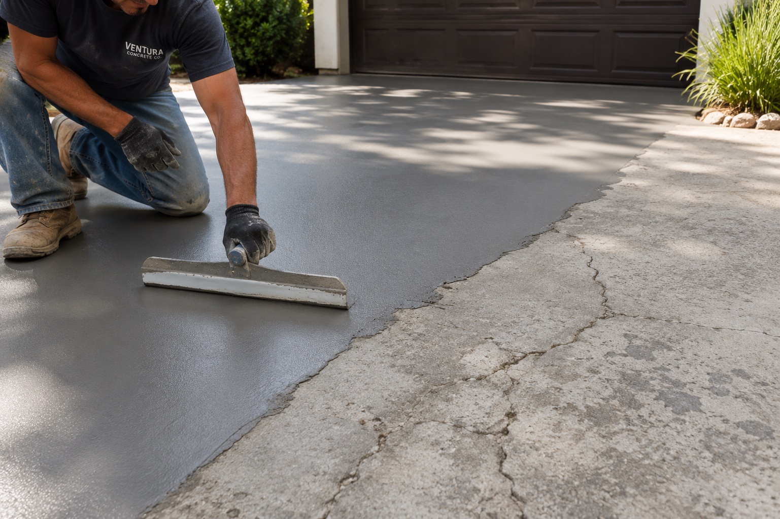 Concrete resurfacing overlay applied to a Ventura driveway